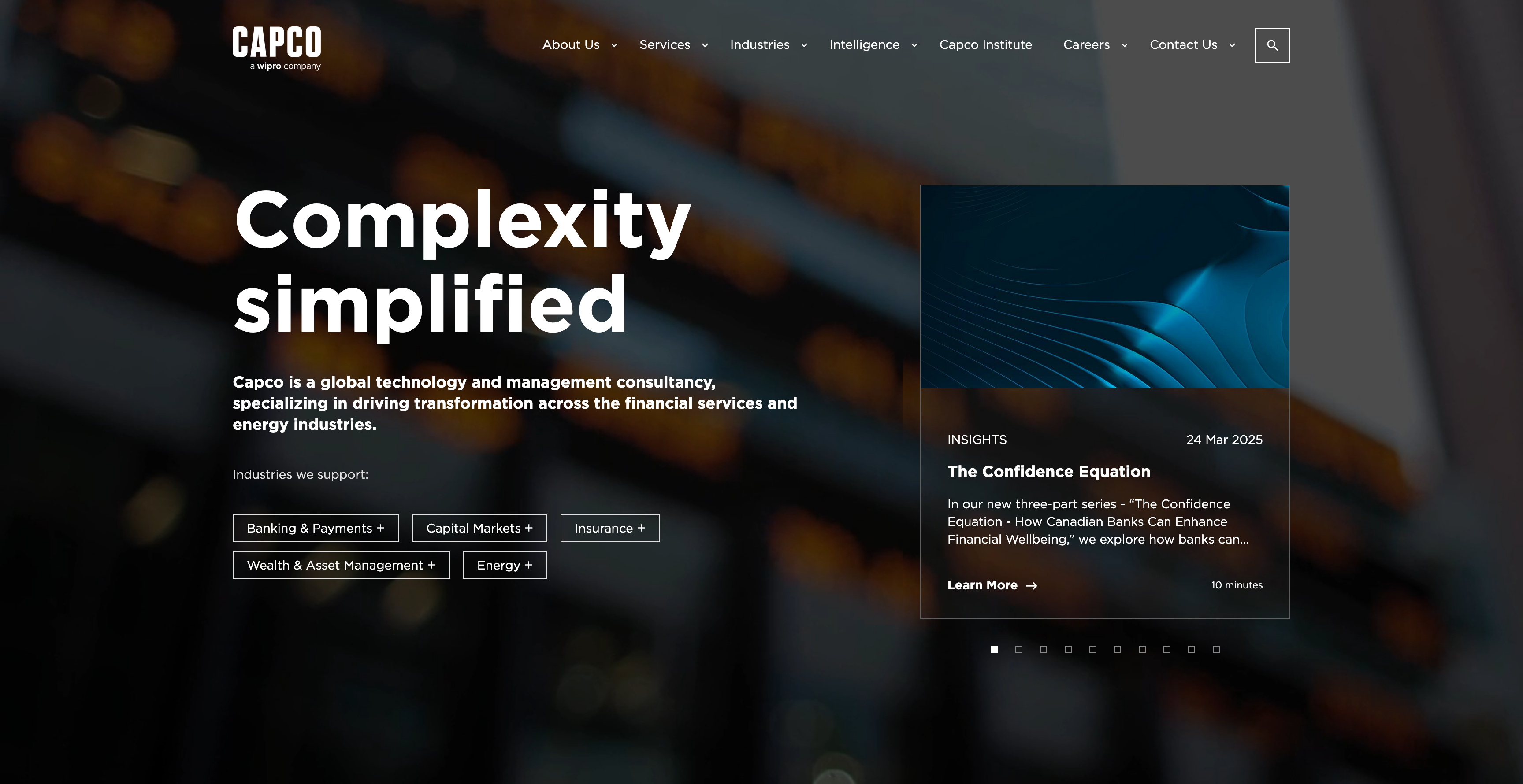 Screenshot of the Capco website homepage